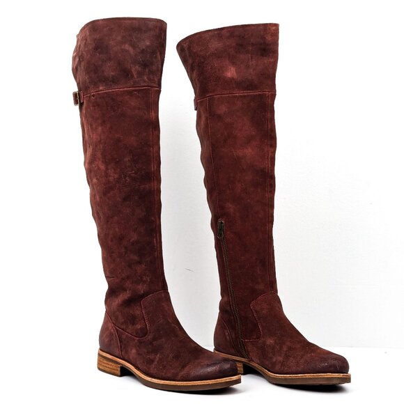 Kork Ease Women Addison OTK Burgundy Distress Suede Zip Tall Boots sz 8 - Picture 1 of 8